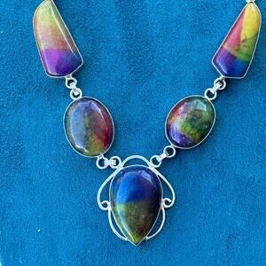 925 Rainbow Solar Quartz Agate Necklace 22"